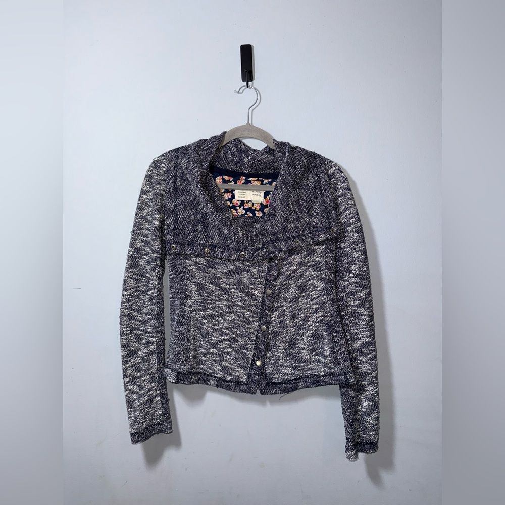 Anthropologie Saturday Sunday knit moto style sweater jacket marled medium GUC